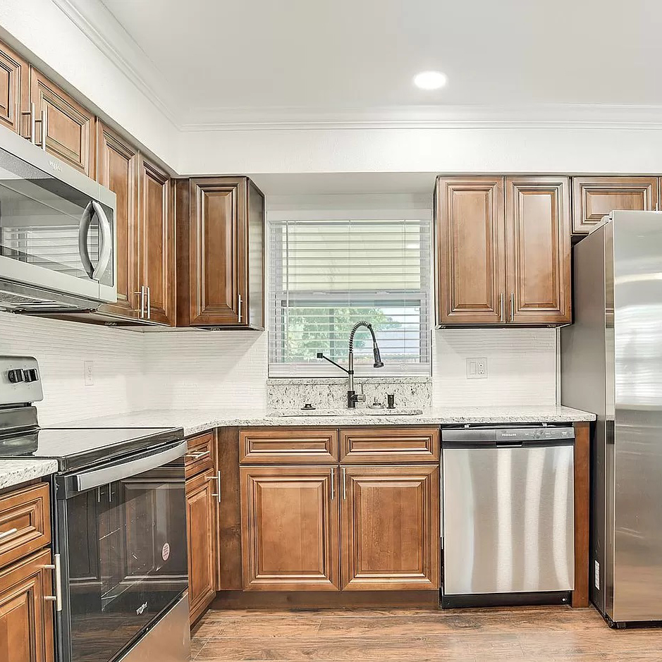 Kitchen with Dark Caramel Style Ready to Assemble (RTA) Cabinets