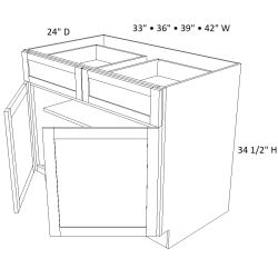 Slim Shaker Alabaster Style 2 Door 2 Drawer Base Cabinet Slim Shaker Alabaster Style 2 Door 2 Drawer Base Cabinet
