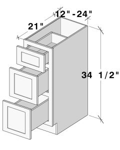 Pearl White Drawer Base Cabinet - W12" X H34.5" X D21"