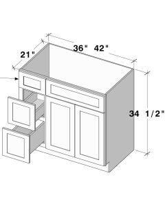 Glacier White 2 Doors 2 Drawers Left Vanity Base Cabinet - W36" X H34.5" X D21"