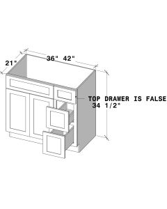 Dark Caramel 2 Doors 2 Drawers Right Vanity Base Cabinet - W42" X H34.5" X D21"
