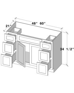 Versa Shaker 2 Doors 6 Drawers Vanity Base Cabinet - W48" X H34.5 X D21"