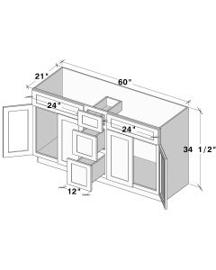 Cyber Gray 4 Doors 3 Drawers Vanity Base Cabinet - W60" X H34.5" X D21"