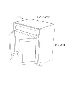 White Shaker 2 Door 1 Drawer Vanity Base Cabinet - W24" X H34.5" X D21"