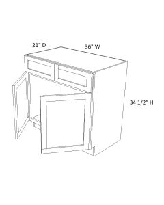 White Shaker 2 Door 1 Drawer Vanity Base Cabinet - W36" X H34.5" X D21"