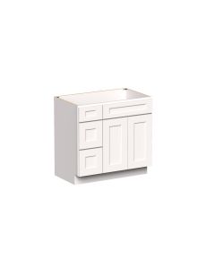 White Shaker 2 Doors 2 Drawers Left Vanity Base Cabinet - W36" X H34.5" X D21"