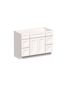 White Shaker 2 Doors 6 Drawers Vanity Base Cabinet - W48" X H34.5 X D21"