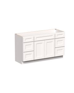 White Shaker 2 Doors 6 Drawers Vanity Base Cabinet - W60" X H34.5 X D21"