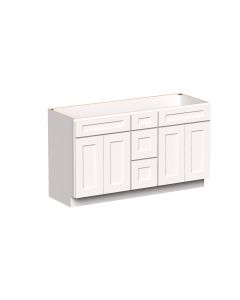White Shaker 4 Doors 3 Drawers Vanity Base Cabinet - W60" X H34.5" X D21"