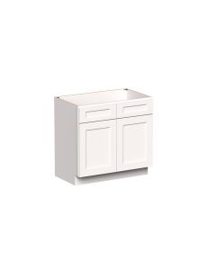 White Shaker 2 Door 1 Drawer Vanity Base Cabinet - W36" X H34.5" X D21"