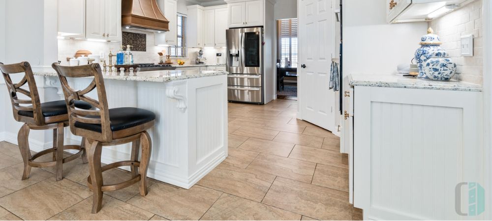 Playful Flooring for White Cabinets