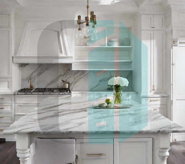 Marvelous Marble Backsplash with White Cabinets