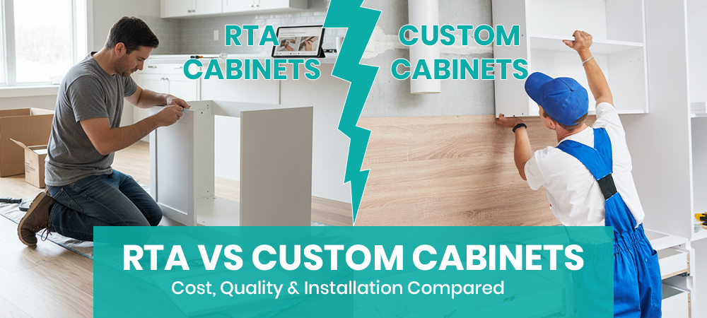 RTA vs custom cabinets comparison showing installation differences in a modern kitchen