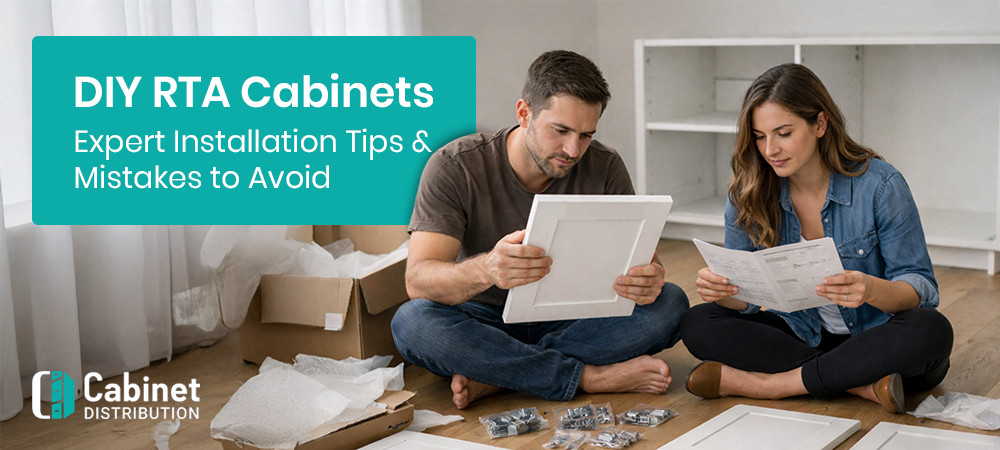 RTA kitchen cabinets installation showing DIY setup, leveling, and cabinet alignment process