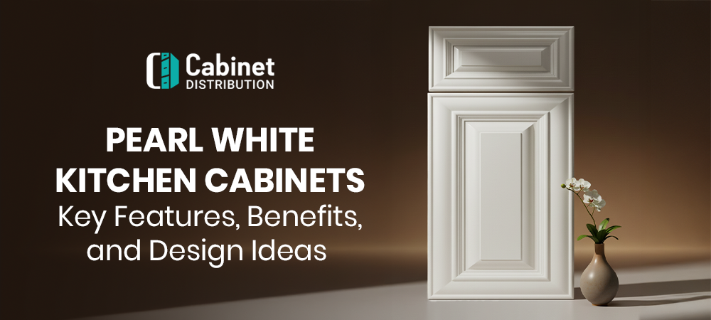 Pearl White kitchen cabinets with raised panel doors shown in a modern design setting