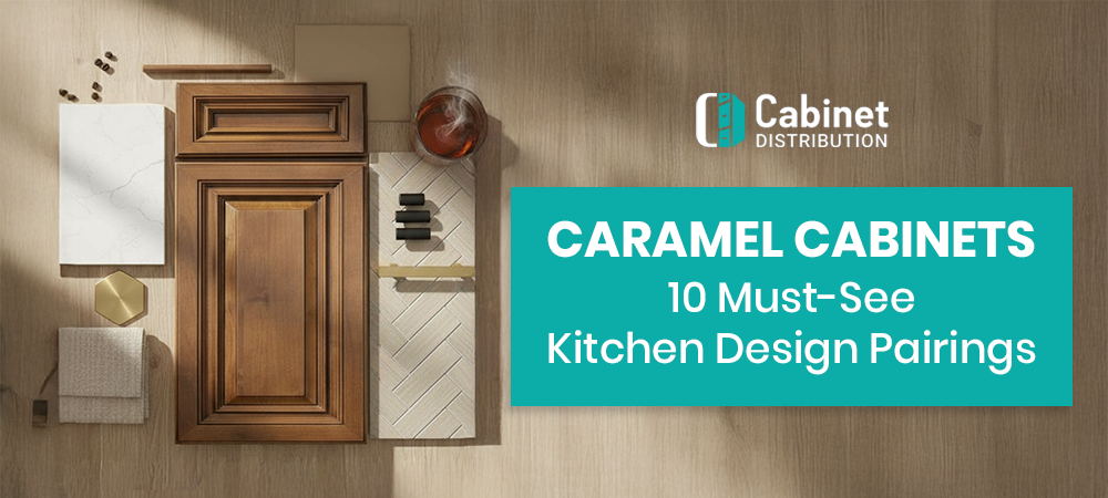 Caramel kitchen cabinets paired with white quartz counters and brass lighting