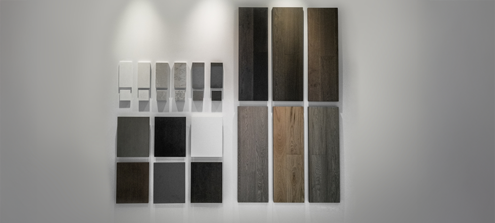 Kitchen finish samples on wall Kitchen finish samples on wall