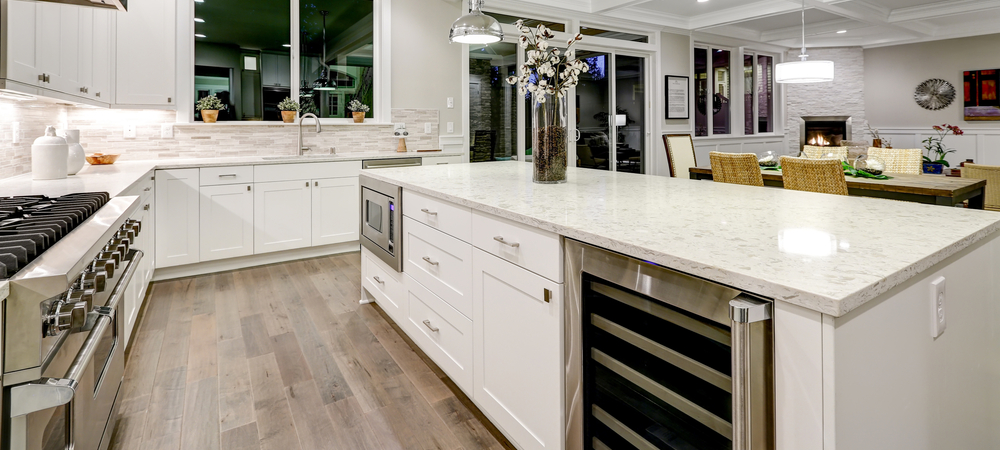 White shaker cabinets with bright lighting