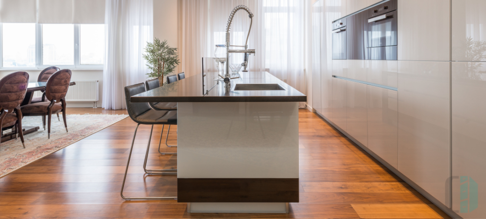 Floating Kitchen Island in Modern White Kitchen