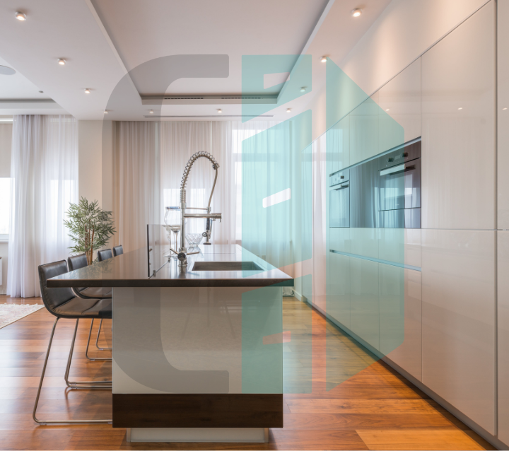 Floating Kitchen Island in Modern White Kitchen