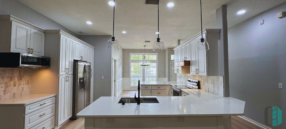 White Colored Kitchen Cabinets in Limited Natural Sunlight