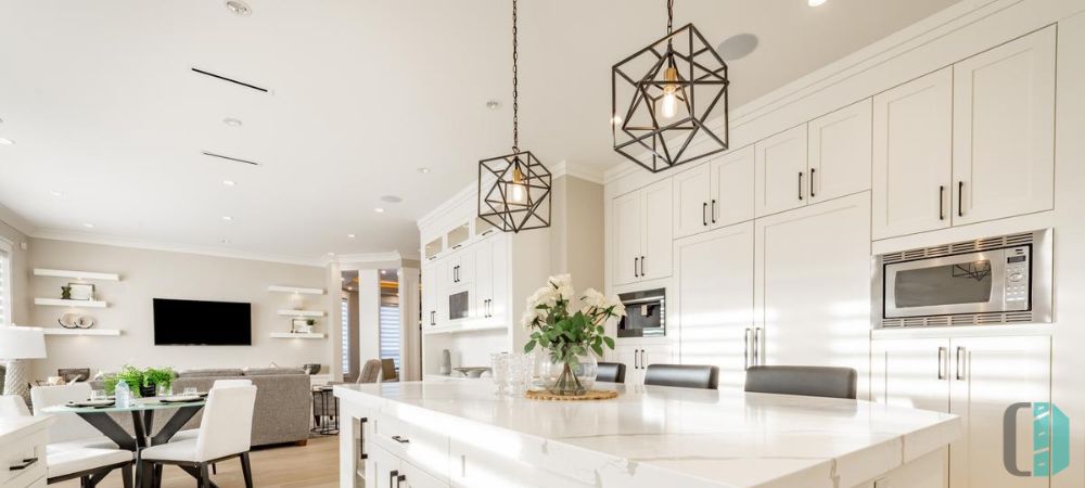 White Colored Kitchen Cabinets in Mixed Lighting