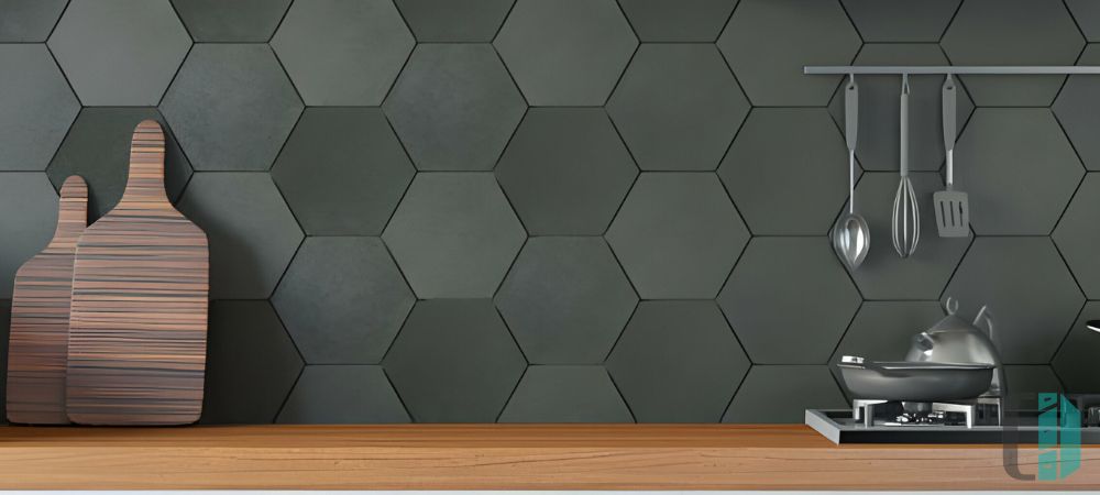 gray hexagon tiles for white backsplash kitchen