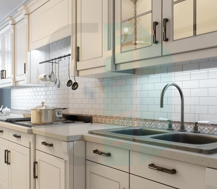 white brick backsplash kitchen