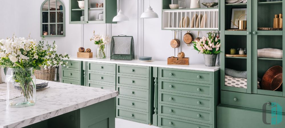Earthy Green Kitchen Cabinets