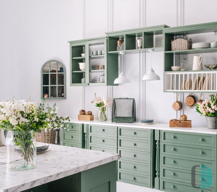 Earthy Green Kitchen Cabinets