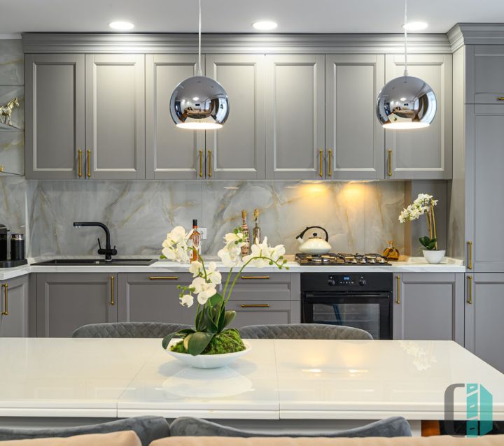 Warm Toned Gray Kitchen Cabinets