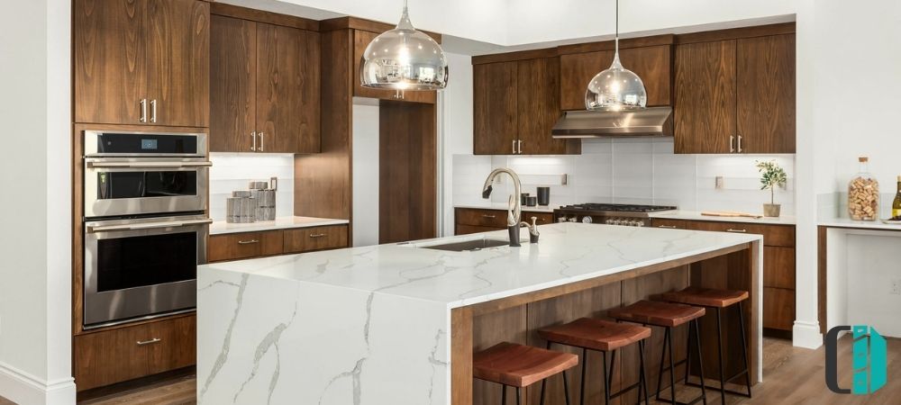Luxury Monochromic Kitchen Cabinets with Fall Island