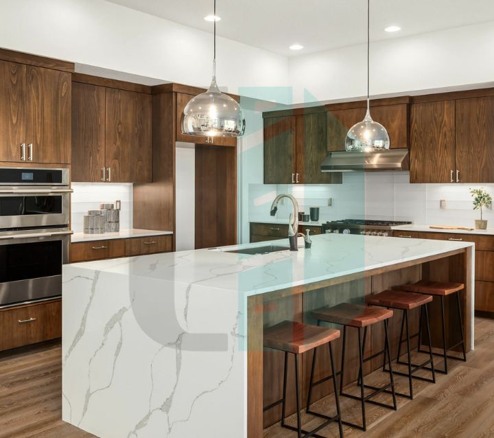 Luxury Monochromic Kitchen Cabinets with Fall Island