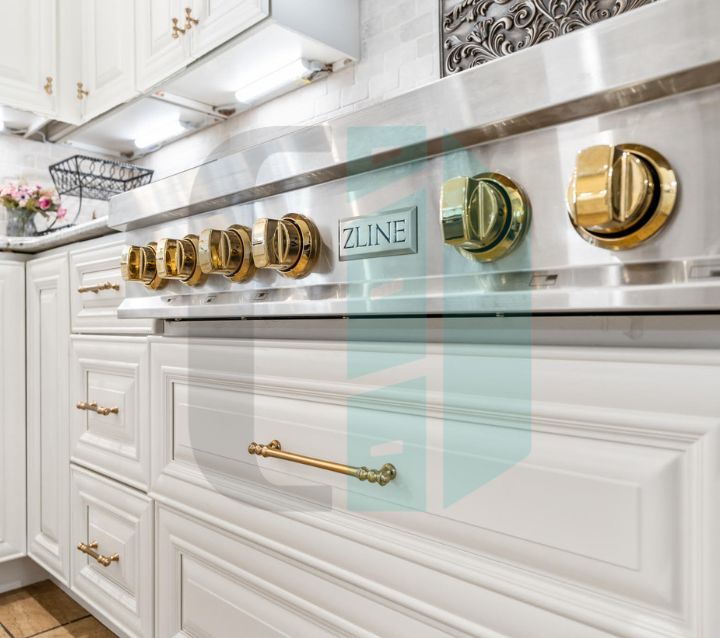 RTA Shaker White Cabinets with Brass Hardware